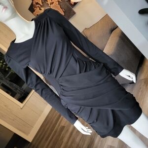 EBUBA - Black Draped Long Sleeve Mini dress
